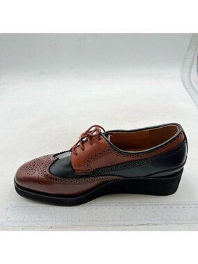 Women Perforated Self Tie Oxfords Cap Toe Lace Pattern Brogue Shoes Brown